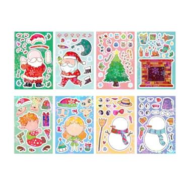 Imagem de 8 peças de adesivos de Natal Make A Face, adesivos para lembrancinhas de festa, arte, artesanato, jogos, prêmios de atividade escolar, adesivos à prova d'água para meninas, meninos, crianças
