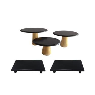 Imagem de Kit Boleira Festa E Bandeja, Kit Trio Boleira Cogumelo Suporte Doce E 2 Bandejas em Mdf para Festa de Aniversario(preto)