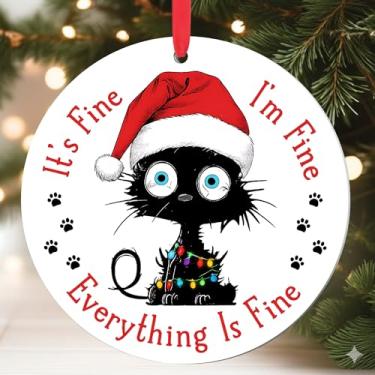 Imagem de Enfeites de Natal engraçados para gatos – Gato preto com chapéu de Papai Noel, enfeite de Natal de acrílico para amantes de gatos, decoração de Natal em família, lembrança de férias, presentes para