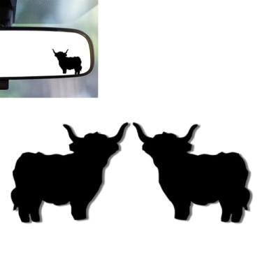 Imagem de 2 peças de decalque de espelho de carro Highland Cow, adesivo de espelhos retrovisores, acessórios de carro de vaca Highland vinil adesivos e decalques fofos presentes para mulheres, homens, crianças