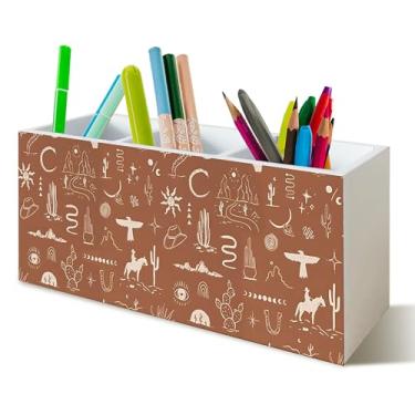 Imagem de YTRGI Suporte de caneta de decoração de escritório ocidental para mesa, porta-lápis retrô de madeira ocidental para acessórios de mesa de escritório em casa, presentes ocidentais para mulheres e