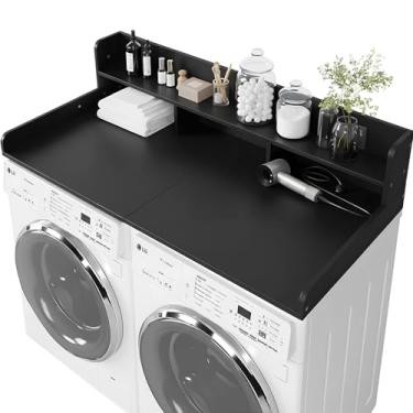 Imagem de HMAZAE Bancada de lavadora e secadora com prateleira, bancada de lavanderia de 2 andares, sobre lavadora e secadora, mesa de madeira de 137 x 70 cm para roupas dobráveis para organização e