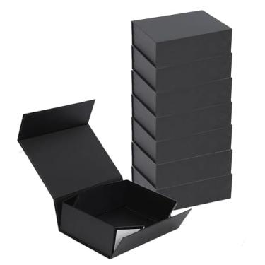 Imagem de Conjunto de 8 Caixas de Presente Magnéticas Pretas com Tampas, Caixas de Presente Retangulares Dobráveis, para Aniversário, Dia dos Namorados, Natal, Festas,Black 8 pack,13×9.5×3.9in