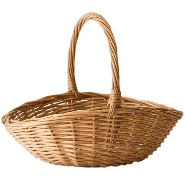 Imagem de Cesta de vime de Páscoa com alça, pequena cesta oval tecida à mão para armazenamento, compras, presentes, ideal para jardinagem, casamentos e festivais