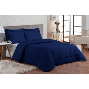 Imagem de Edredom King 3 Peças Micro Percal 200 Fios Cinza Dupla Face – Conforto e Elegância para Sua Cama (MARINHO)