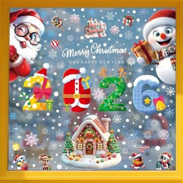 Imagem de Adesivos de janela de Natal 205 peças para 2026, 7 folhas grandes com Papai Noel, boneco de neve, rena, pinguim, sinal de Feliz Natal, sem necessidade de água, adesivos de PVC para decoração de parede