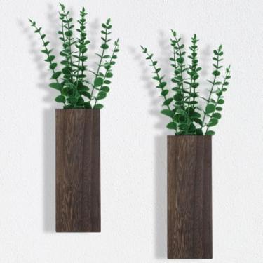 Imagem de Vasos para pendurar na parede de plantas, decoração de plantas, peças de madeira, 2 cômodos, bolso para decoração, casa de fazenda com parede artificial eucalipto, flor seca para vegetação, planta