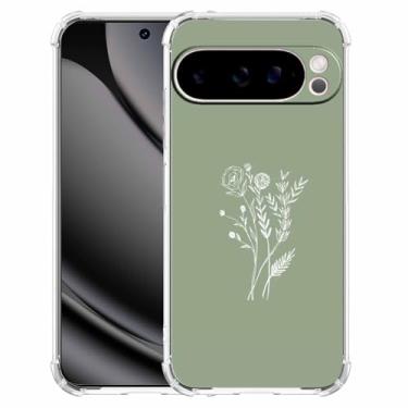 Imagem de malegaon Flor verde sálvia estética minimalista arte padrão botânico, capa protetora de TPU macio para Google Pixel 10 Pro XL