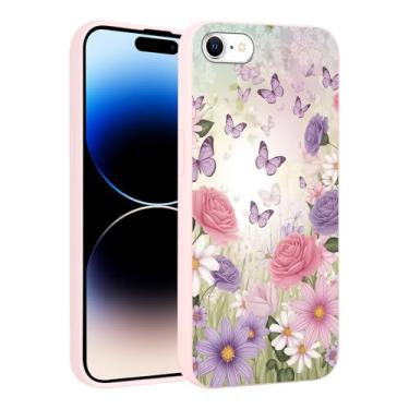 Imagem de Vulfwela Linda capa de telefone borboleta roxa para iPhone 16e capa rosa de 6,1 polegadas, estampa floral de flores estéticas, à prova de choque, antiarranhões, macia, fina, flexível de silicone para
