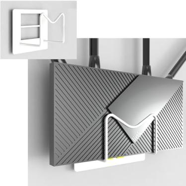 Imagem de Organizador de parede para roteador WiFi, sem furadeira, suporte de parede pequeno para TP-Link, ROKU, roteador, modem, gamepad, anel esportivo e outros leitores de mídia CD (branco)