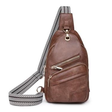 Imagem de ARTINRENAISS Bolsa tiracolo tiracolo para mulheres e homens bolsa de viagem de couro vegano elegante bolsa de peito com alça padronizada, Marrom