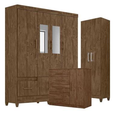 Imagem de Guarda Roupa Com Espelho Casal Ms912 Com Cômoda Vênus E Armário Multiuso New íris Castanho Wood - Moval