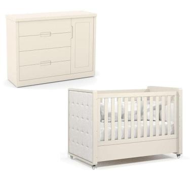 Imagem de Berço Americano Com Capitonê New Boucle E Cômoda Infantil Tutto New Off White - Matic