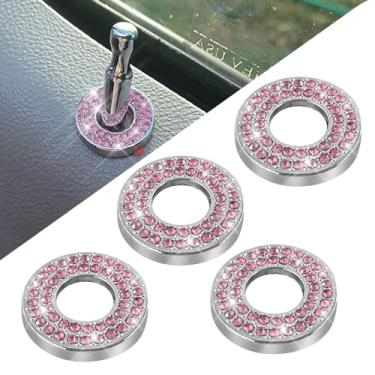 Imagem de HQRNYP 4 peças de adesivos de tranca de porta interna de carro, capas de fechadura interna de carro, adesivos de decoração de parafuso de haste de strass, decalque de parafuso de haste automotivo de