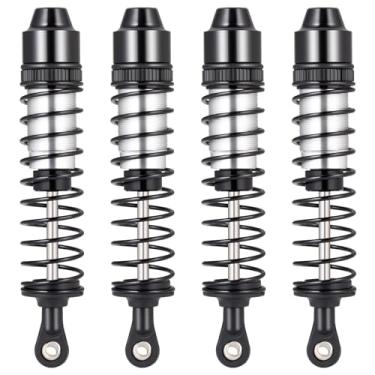 Imagem de QUE-T Amortecedor de alumínio com 4 peças de amortecedores RC para atualização de lancheira Tamiya de 1/12 (prata e preto)