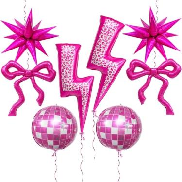 Imagem de Kpop Conjunto de balões de festa com bola de discoteca rosa, explosão de estrelas e arco balão de vaca menina decorações rosa choque, decoração com estampa de leopardo rosa choque
