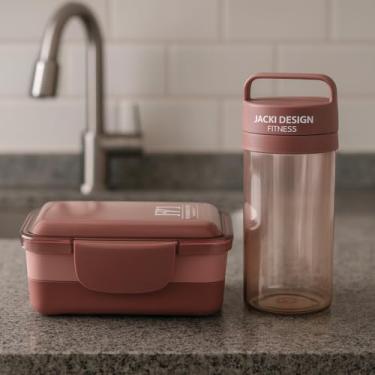 Imagem de Kit de Garrafa 430ml e Marmita 2 andares 950ml Luxo Para Armazena Alimentos e Bebida Para Viagem Trabalho e Passeio (Rosa)