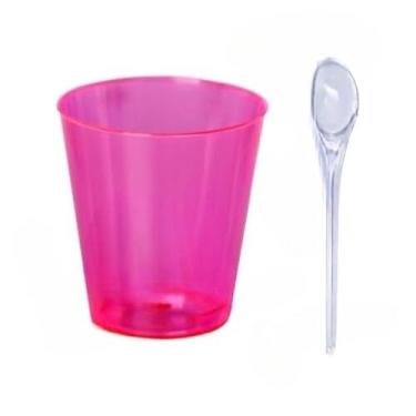 Imagem de KIT 25/50/75/100 COPINHO 25 ML BRIGADEIRO ACRÍLICO + MINI COLHER (75,ROSA CRISTAL)