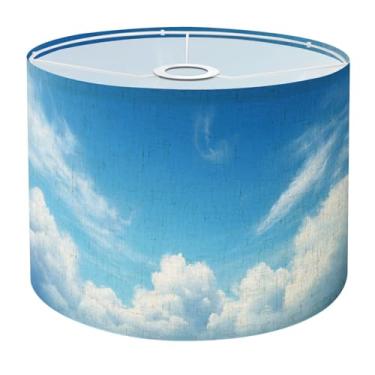 Imagem de Abajur de teto decorativo, nuvens, céu azul, decoração, abajur de tambor para candeeiros de mesa, abajures de tecido de substituição, suporte aranha E26/E27/E14/11 mm base