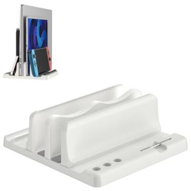 Imagem de Ahonnpely Suporte vertical para laptop – Suporte vertical ajustável de plástico ABS, economia de espaço, compatível com todos os MacBook Pro Air, Mac, HP, Dell, Microsoft Surface (branco)