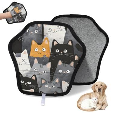 Imagem de Hanxuanyifan Luvas de remoção de pelos de animais de estimação Black Cats para cães e gatos, 2 peças de luvas eletrostáticas reutilizáveis de pelos de animais de estimação, ferramenta de remoção de