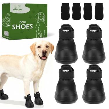 Imagem de EXPAWLORER Sapatos para cães pequenos, médios e grandes, botas de neve antiderrapantes impermeáveis para o inverno com meias, botas para animais de estimação e protetores de patas fáceis de calçar e