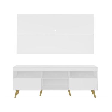 Imagem de Rack Retrô Com Painel E Suporte Para Tv Até 65´´ Flórida Fg3134 Branco/natural