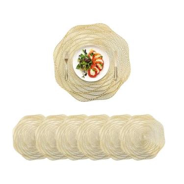 Imagem de Kit 6 Peças Jogo Americano Redondo Sousplat/Suplat de Mesa PVC Dourado - de Cozinha e Sala de Jantar(B1037-KIT6)
