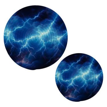 Imagem de Blueangle 2 peças de suporte de panela de tripé Blue Thunder Cloud - conjunto de pegadores de panela de tecido redondo - almofadas quentes trançadas de algodão - porta-copos - tapetes de mesa para