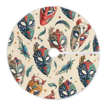 Imagem de Blueangle Saia de poliéster macio com estampa de máscaras de carnaval de 118 cm para decoração de carnaval (5)