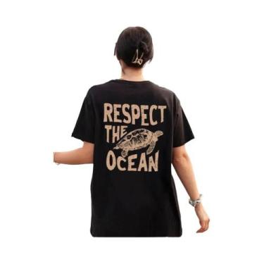 Imagem de Camiseta Feminina Verde Com Estampa De Tartaruga Casual Moda Respiráve