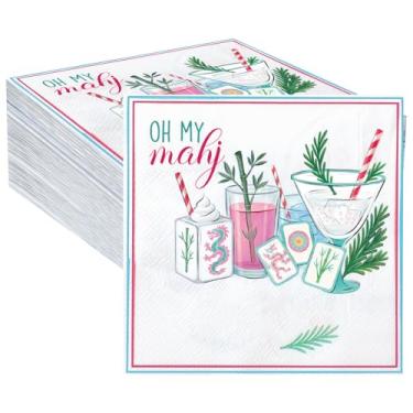 Imagem de Tenceur 50 guardanapos de coquetel para bebidas Mahjong 12,7 cm x 12,7 cm guardanapos descartáveis de papel de festa para decoração de mesa de cozinha