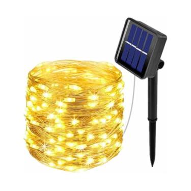 Imagem de Luzes Solares para Jardim - Fadas de Cobre 10M 100LED Portão Pátio Gazebo Casamento Festa Decoração Festiva com 8 Modos