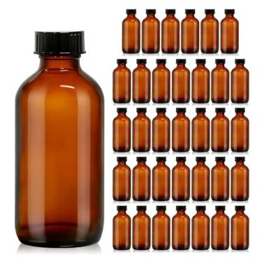 Imagem de turvono Pacote com 35 garrafas redondas Boston de vidro âmbar de 118 ml com tampas fenólicas de policone – Garrafas herméticas, à prova de vazamento para extrato de baunilha, preparação de kombucha
