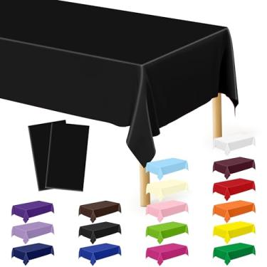 Imagem de Pacote com 2 capas de mesa de piquenique, toalha de mesa de plástico preto, 272 x 137 cm, toalha de mesa retangular preta decorativa, toalha de mesa descartável, toalha de mesa para festa, decoração à
