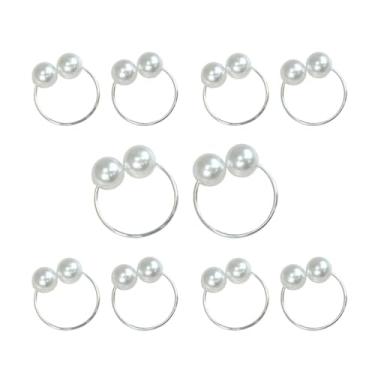Imagem de Kit de 10 Anéis para Guardanapos com Pérola Dupla e Argola Dourada ou Prata 4x3cm (Pérola Dupla/Prata)