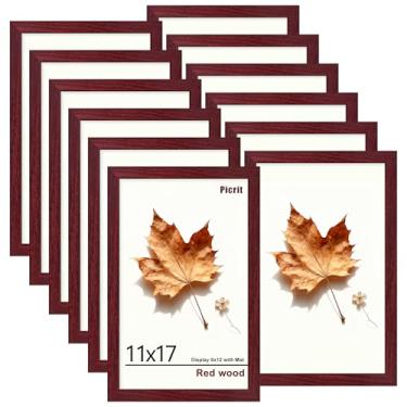 Imagem de Picrit Conjunto de 12 molduras de 28 x 43 cm, tela 20 x 30 com tapete ou 28 x 43 sem tapete, molduras para exibição de parede, madeira vermelha escura