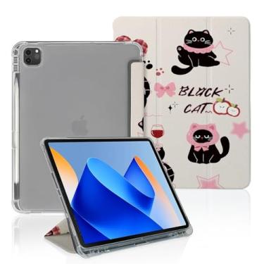 Imagem de Linda capa preta com laços xadrez rosa compatível com iPad 9ª 8ª geração 10,9 polegadas 2021/2019/2018, capa engraçada com suporte de três dobras + porta-lápis para meninos e meninas, iPad Pro 11