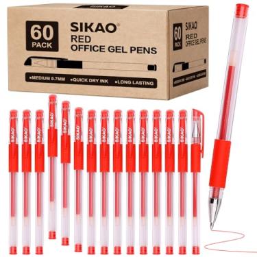 Imagem de Sikao Canetas de gel vermelhas a granel, pacote com 60 canetas esferográficas de ponta fina, escrita suave, tinta vermelha de secagem rápida, 0,7 mm para classificação de professores, notas de