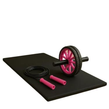 Imagem de Kit Treino Funcional Colchonete Roda Abdominal Corda de Pular Corpo Saudável Treino Seguro em Casa equipamentos de academia em casa(Rosa)