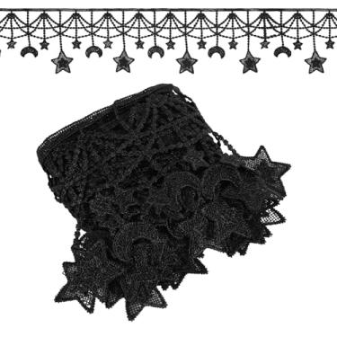 Imagem de Acabamento de renda bordado preto de 3 metros, fita de renda vintage lua e estrela de 10 cm de largura, tecido de renda preta para artesanato de costura DIY, decoração de casa, embrulho de presente