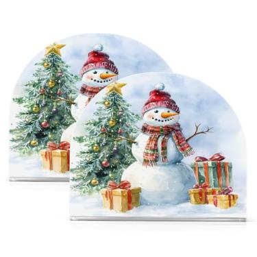 Imagem de Wassud Porta-guardanapos acrílico boneco de neve pintura aquarela para mesa, dispensador de guardanapos de papel moderno, cozinha, sala de jantar, bancada 2 peças (comporta 50-60 guardanapos)