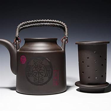 Imagem de YYBOES Chaleira de assobio, chaleira de grande capacidade, bule de chá de argila roxa para uso doméstico, chaleira de kung fu com filtro, para escritório, conjunto de chá de cerâmica, utensílios para