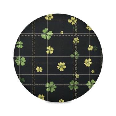 Imagem de Wassud Jogo americano verde xadrez padrão trevos tapetes de mesa redondos para cozinha e jantar tapetes laváveis resistentes ao calor decoração de mesa 39 cm