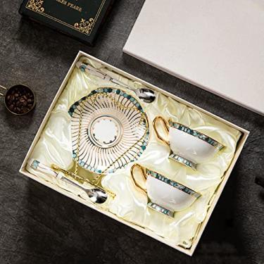 Imagem de Conjuntos de chá de cerâmica, conjunto de xícaras de café Bone China com caixa de presente luxuosa xícara de chá da tarde em estilo europeu para festa de chá, casamento, chá da tarde, chá da tarde (C)