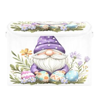 Imagem de CEBUGI Caixotes de armazenamento com tampas, caixa de armazenamento de tecido dobrável, organizador de cubo de gnomo de Páscoa para prateleiras de quarto de armário de casa 40 x 30 x 39 cm