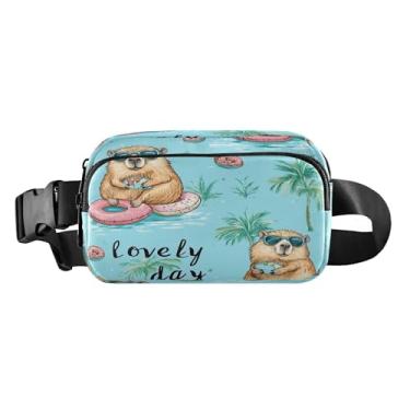 Imagem de CEBUGI Mini pochetes de caminhada para homens e mulheres, capivara usando óculos de sol modernos resistentes à água com cinto ajustável para treino, viagem, corrida