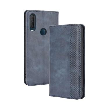 Imagem de Capa flip de couro para Vodafone Smart V11,Flip magnético retro,Caso de telefone de couro PU,Design de carteira com 3 slots de cartão e 1 clipe de dinheiro -Blue