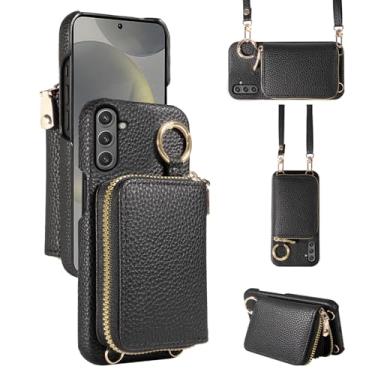 Imagem de Furiet Capa carteira para Samsung Galaxy S25 5G com alça de ombro e fivela de anel, bolsa de órgão flip de couro PU de luxo, suporte para cartão de crédito, capa de celular para S 25 25S G5 mulheres