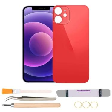 Imagem de Substituição de vidro traseiro compatível com iPhone 12 com kits de ferramentas de reparo (vermelho)